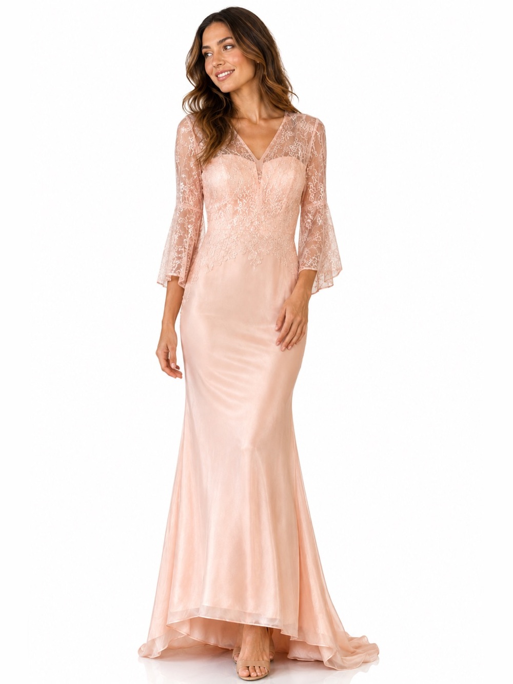 LT Lanting Bridal Dress Satin Lace Beaded maxi-Length Size Small